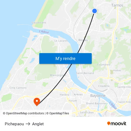 Pichepaou to Anglet map