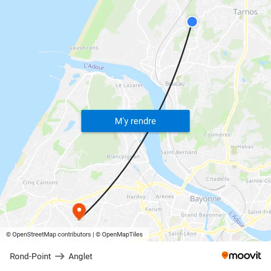 Rond-Point to Anglet map