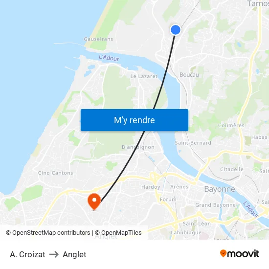 A. Croizat to Anglet map