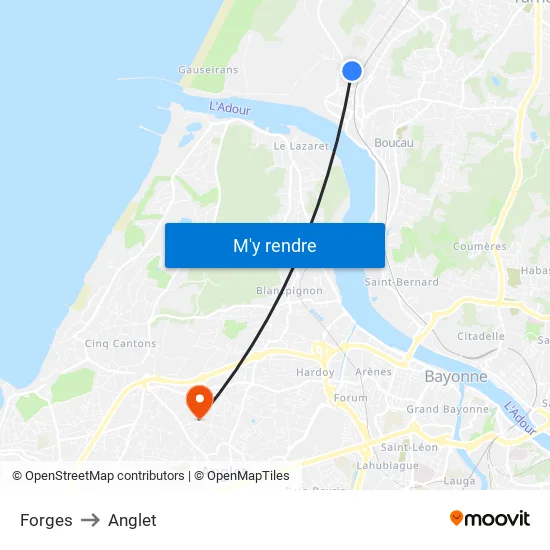 Forges to Anglet map