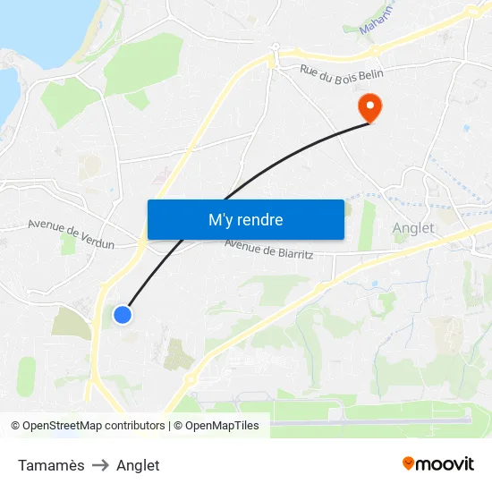 Tamamès to Anglet map
