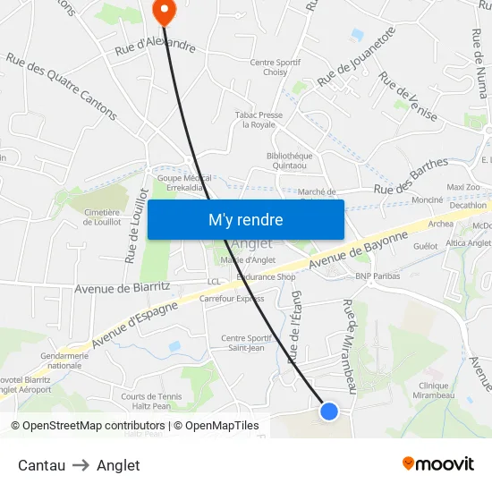 Cantau to Anglet map