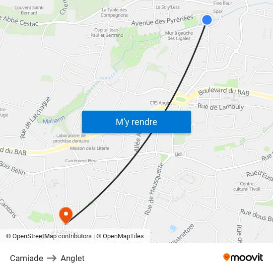 Camiade to Anglet map