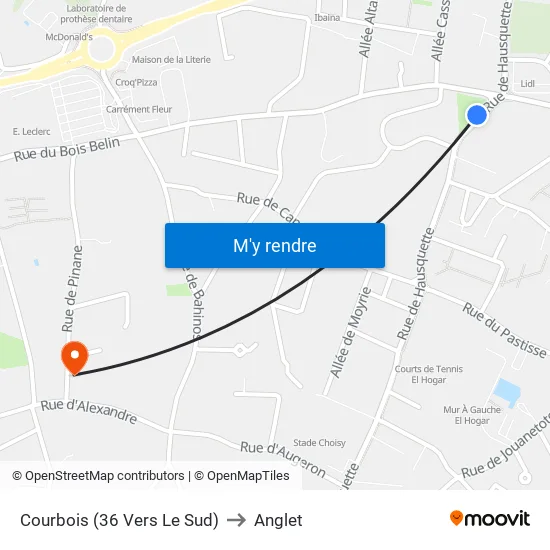 Courbois (36 Vers Le Sud) to Anglet map