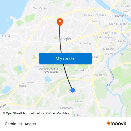 Camin to Anglet map