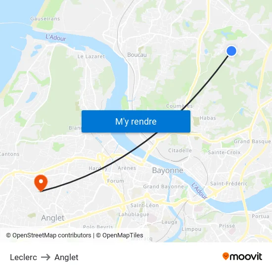Leclerc to Anglet map