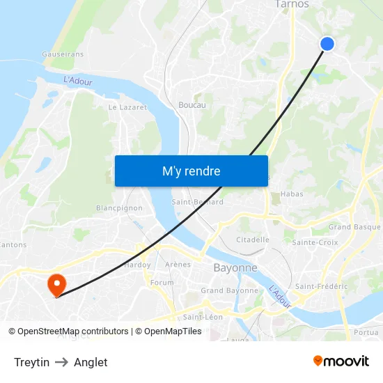 Treytin to Anglet map