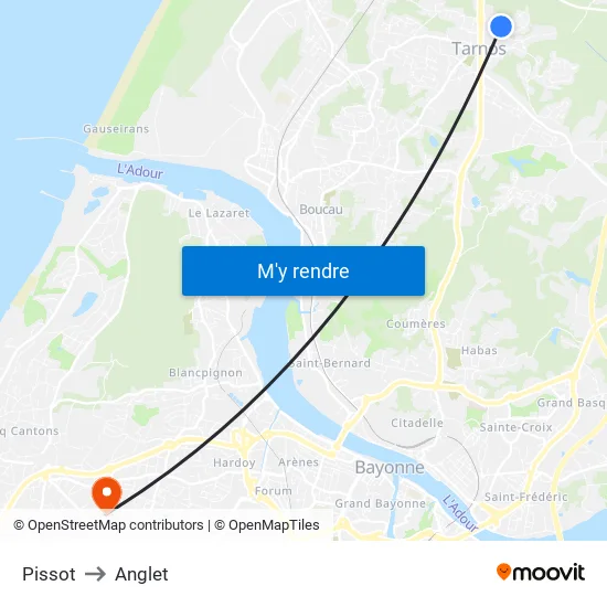 Pissot to Anglet map