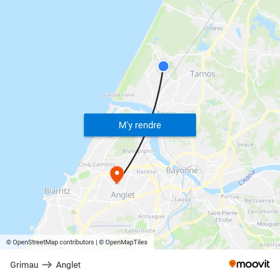 Grimau to Anglet map
