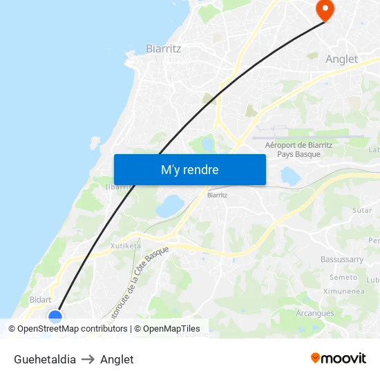 Guehetaldia to Anglet map