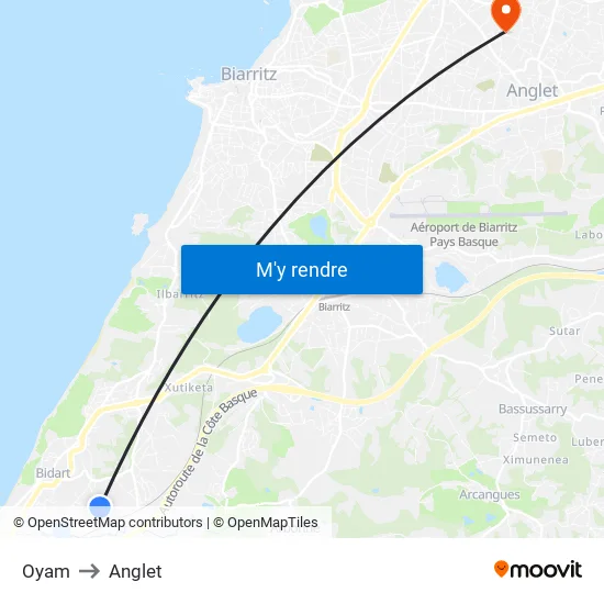 Oyam to Anglet map