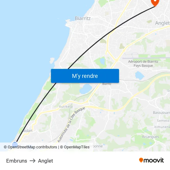 Embruns to Anglet map