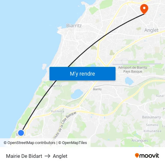 Mairie De Bidart to Anglet map
