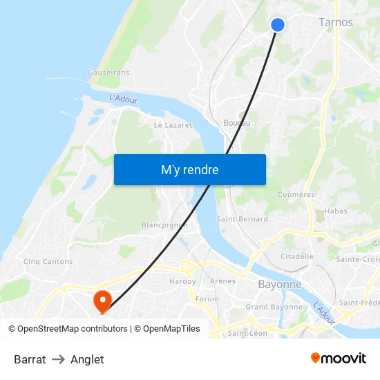 Barrat to Anglet map