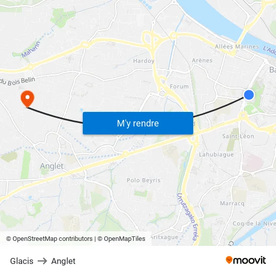 Glacis to Anglet map