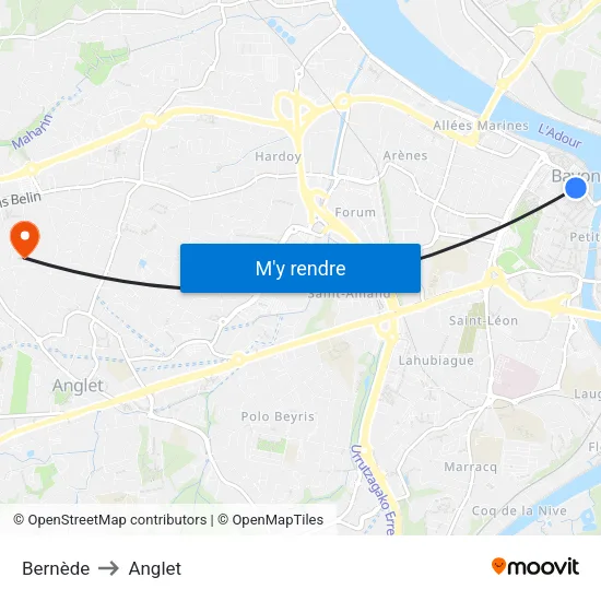 Bernède to Anglet map