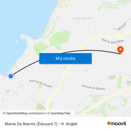 Mairie De Biarritz (Édouard 7) to Anglet map