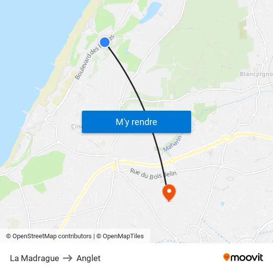 La Madrague to Anglet map