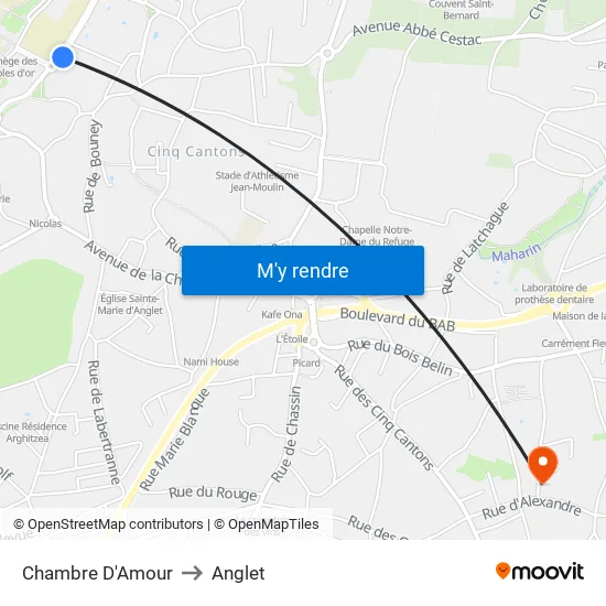 Chambre D'Amour to Anglet map
