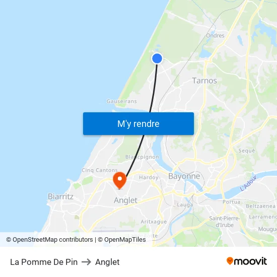 La Pomme De Pin to Anglet map