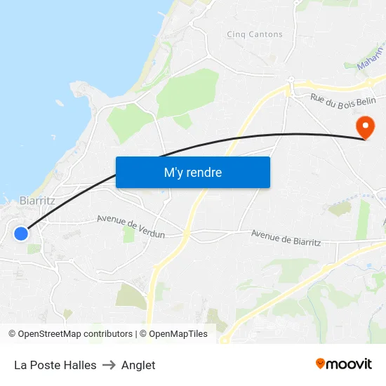 La Poste Halles to Anglet map
