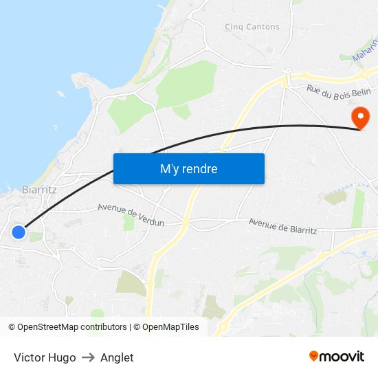Victor Hugo to Anglet map