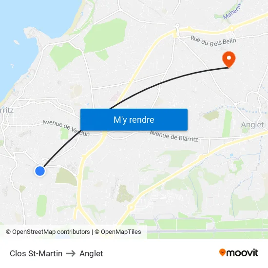 Clos St-Martin to Anglet map
