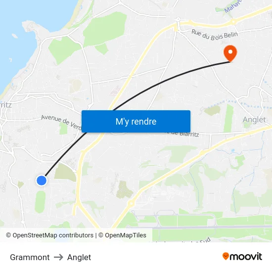 Grammont to Anglet map