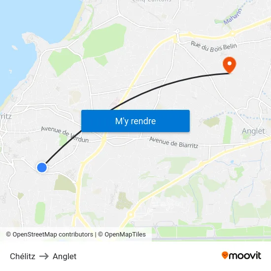 Chélitz to Anglet map