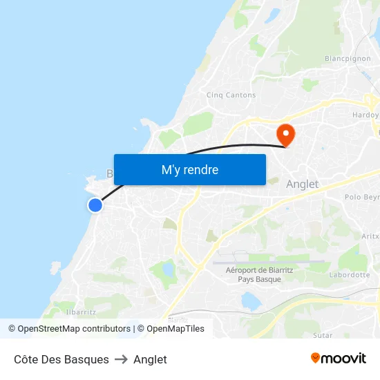 Côte Des Basques to Anglet map