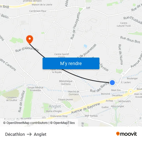 Décathlon to Anglet map