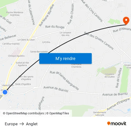 Europe to Anglet map