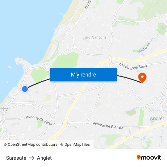 Sarasate to Anglet map