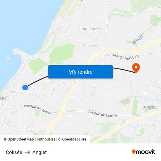 Colisée to Anglet map