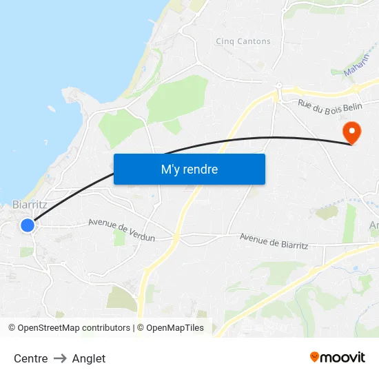 Centre to Anglet map
