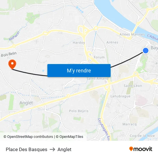 Place Des Basques to Anglet map