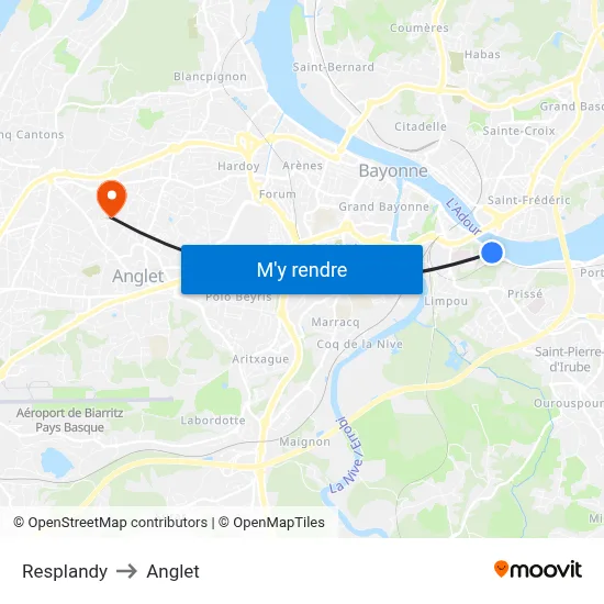 Resplandy to Anglet map