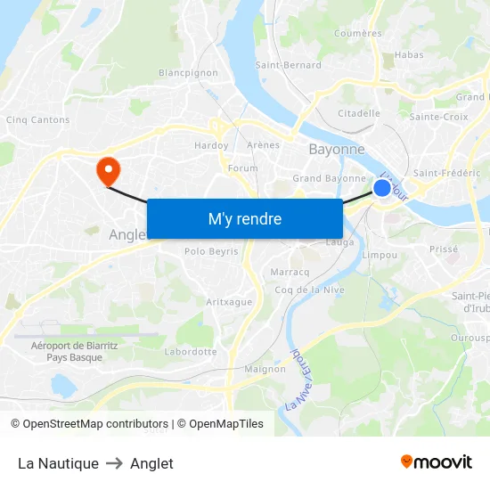 La Nautique to Anglet map