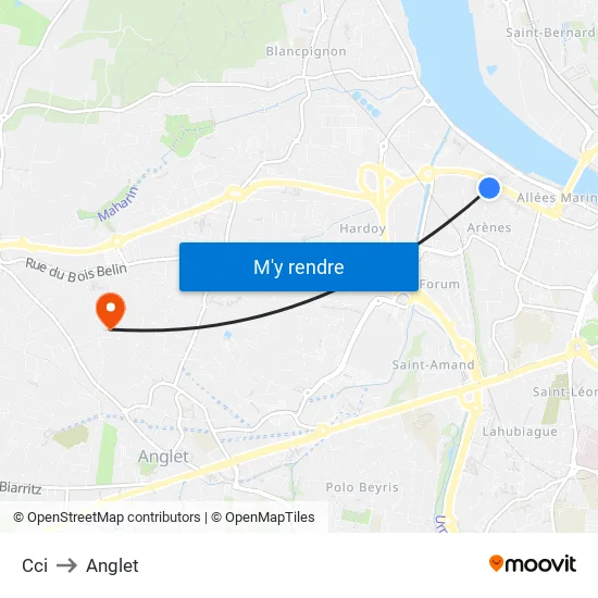 Cci to Anglet map