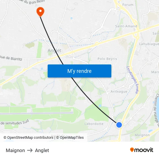 Maignon to Anglet map