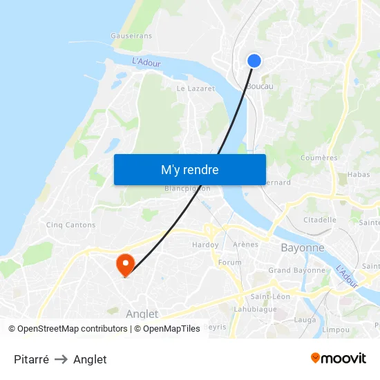 Pitarré to Anglet map