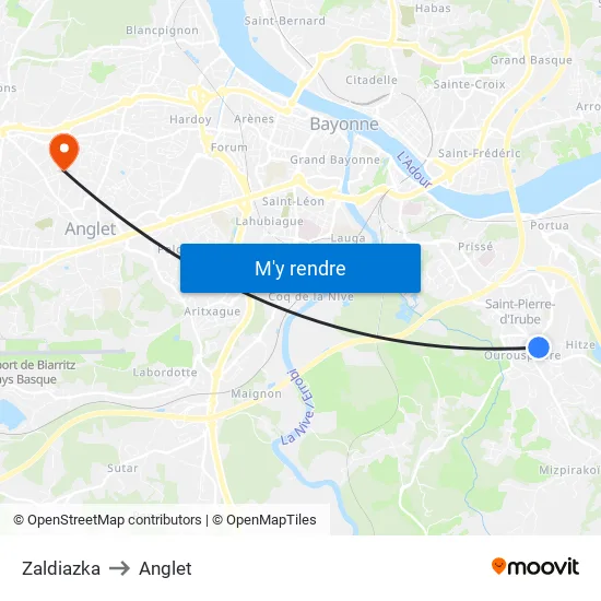 Zaldiazka to Anglet map