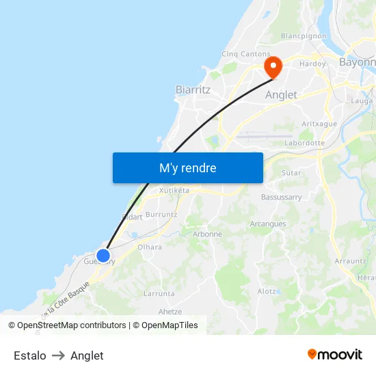 Estalo to Anglet map
