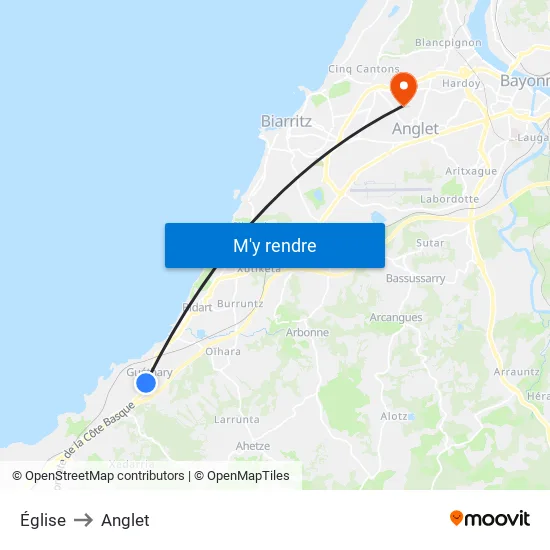 Église to Anglet map