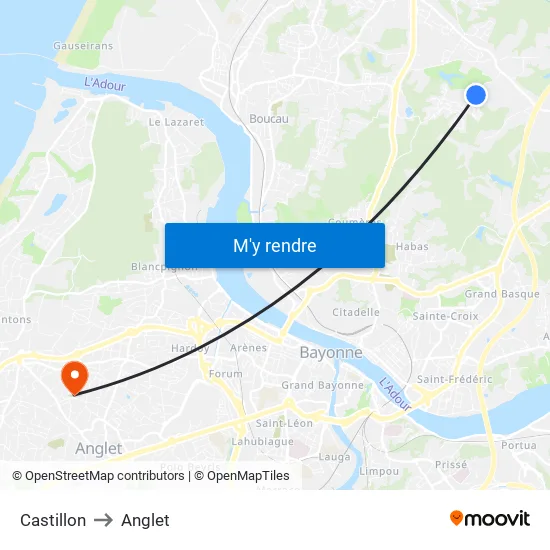 Castillon to Anglet map