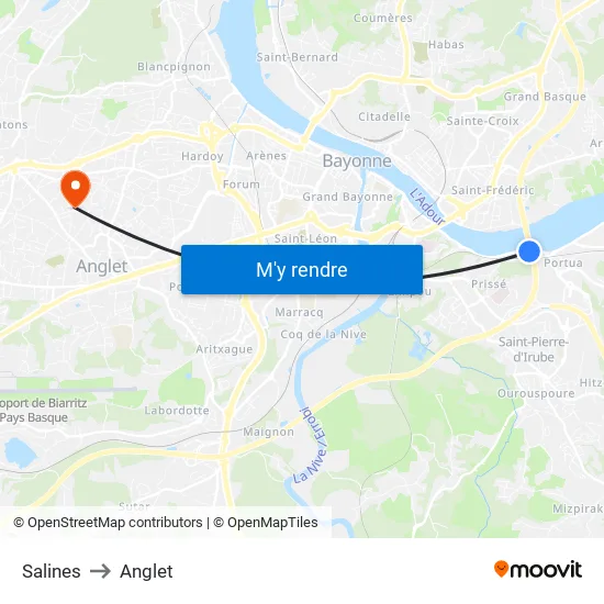 Salines to Anglet map