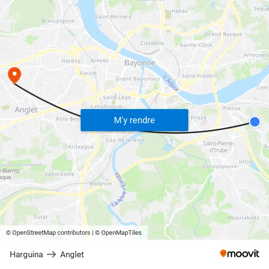 Harguina to Anglet map
