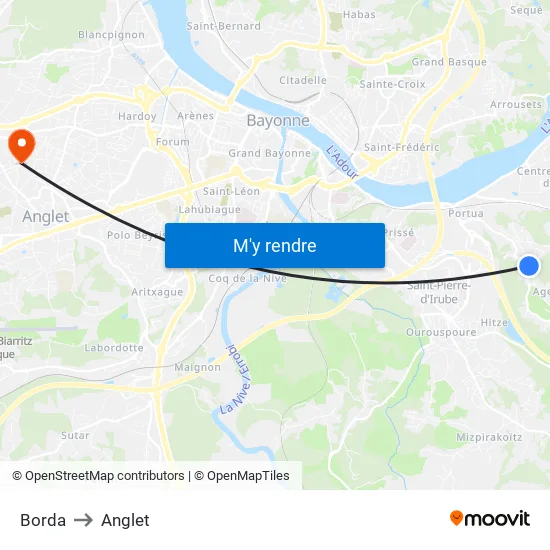 Borda to Anglet map