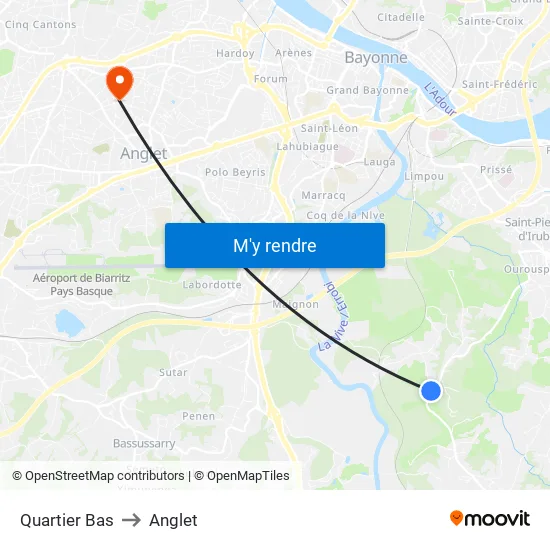 Quartier Bas to Anglet map