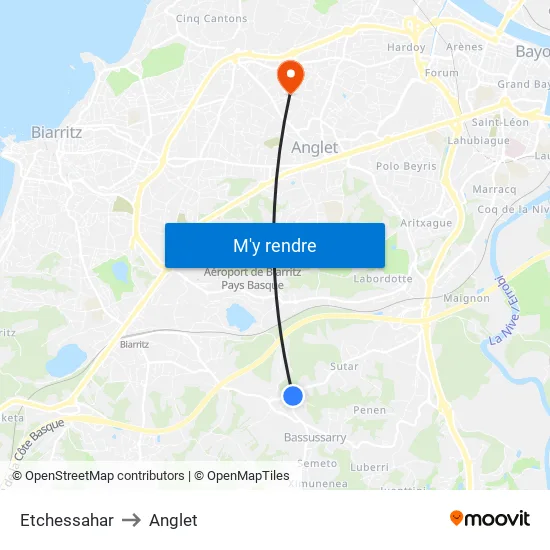 Etchessahar to Anglet map